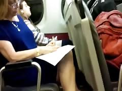 Mature woman legs on train
